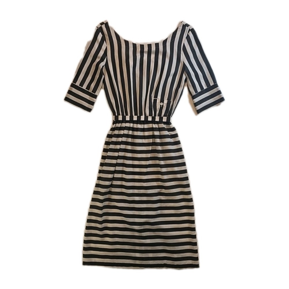 Vintage Black & White Striped Plain Jane By Esprit Midi Dress - Size 9